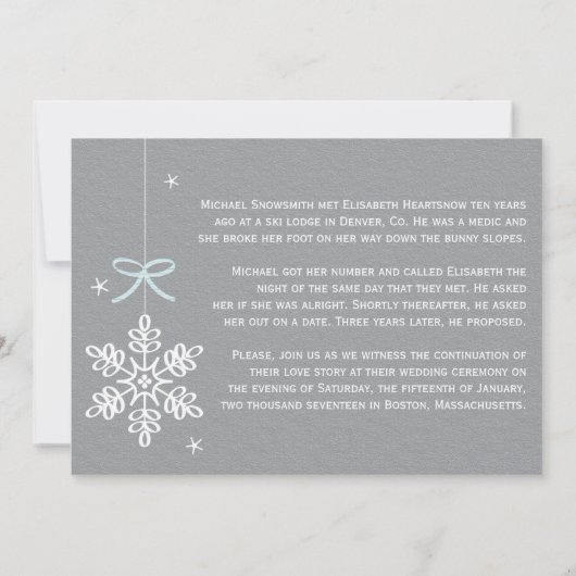 Blue Snowflake Save the Date Cards (Achterkant)