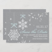 Blue Snowflake Save the Date Cards (Voorkant / Achterkant)