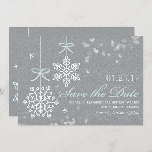 Blue Snowflake Save the Date Cards (Voorkant / Achterkant)