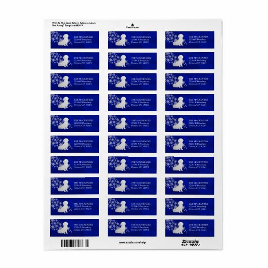 Blue Snowflake Shih Tzu Return Address Etiket (Full Sheet)