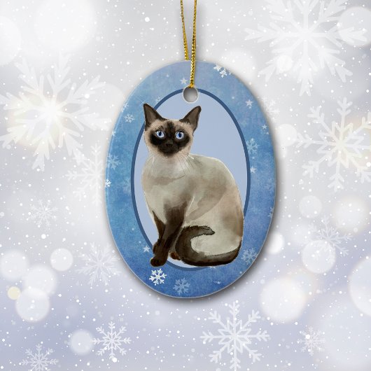 Blue Snowflake Siamese Cat Kerstmis Keramisch Ornament