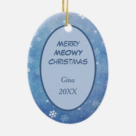 Blue Snowflake Siamese Cat Kerstmis Keramisch Ornament (Achterkant)