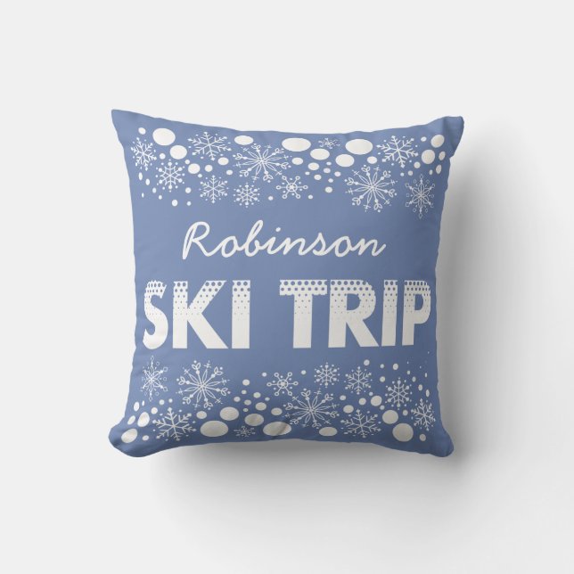 Blue Snowflake Ski Trip Pillow Kussen (Voorkant)
