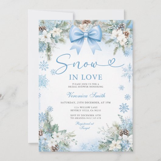 Blue Snowflake Snow in Love Winter Bridal Shower Kaart (Voorkant)