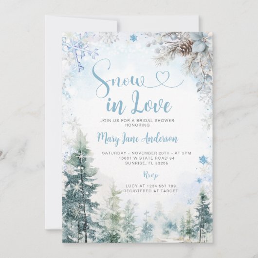 Blue Snowflake Snow in Love Winter Bridal Shower Kaart (Voorkant)