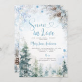 Blue Snowflake Snow in Love Winter Bridal Shower Kaart (Voorkant / Achterkant)