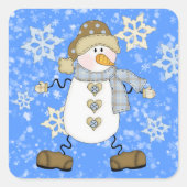 Blue Snowflake Snowman Holiday Vierkante Sticker (Voorkant)