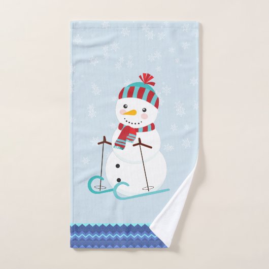 Blue Snowflake Snowmen Kerstbadhanddoeken Bad Handdoek (Handdoek)