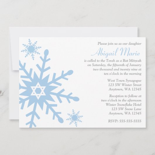 Blue Snowflake Star van David Bat Mitzvah Kaart (Voorkant)