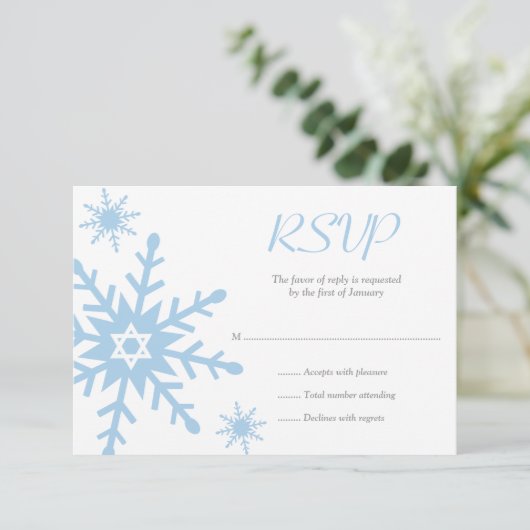 Blue Snowflake Star van David Bat Mitzvah RSVP (Staand voorkant)
