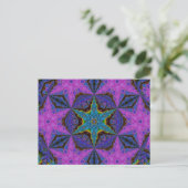 Blue Snowflake Starburst Kaleidoscopic Mandala Briefkaart (Staand voorkant)