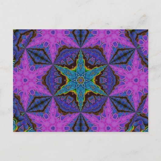 Blue Snowflake Starburst Kaleidoscopic Mandala Briefkaart (Voorkant)