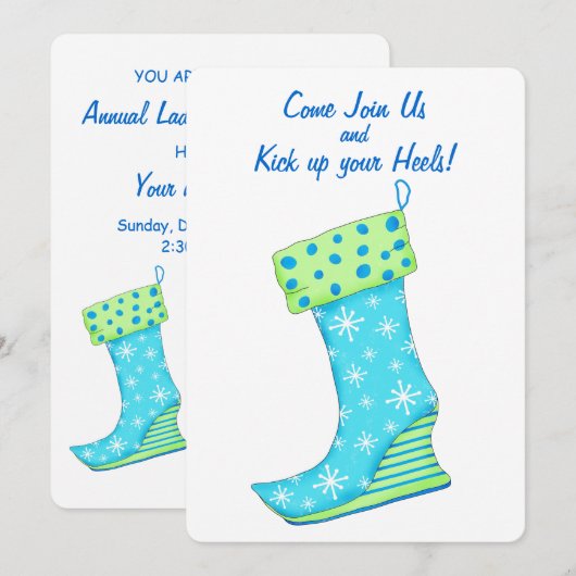 Blue Snowflake Stocking kerst Kaart (Voorkant / Achterkant)