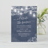 Blue Snowflake String Lichten Rood Kerstmis Kaart (Staand voorkant)