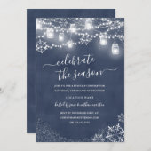 Blue Snowflake String Lichten Rood Kerstmis Kaart (Voorkant / Achterkant)