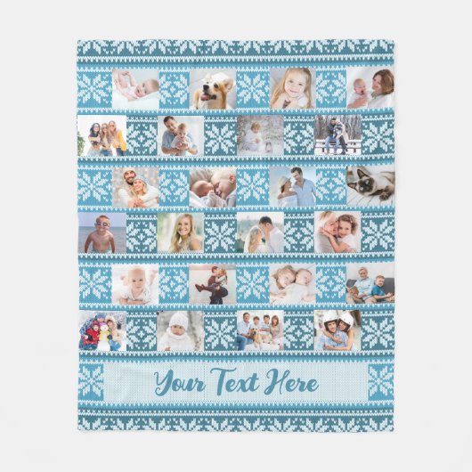 Blue Snowflake Sweater 24 Photo Collage Fleece Deken (Voorkant)