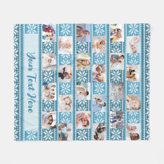 Blue Snowflake Sweater 24 Photo Collage Fleece Deken (Voorkant (Horizontaal))