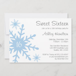Blue Snowflake Sweet 16 Winter Birthday Invitation Kaart