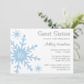 Blue Snowflake Sweet 16 Winter Birthday Invitation Kaart (Staand voorkant)