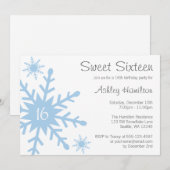 Blue Snowflake Sweet 16 Winter Birthday Invitation Kaart (Voorkant / Achterkant)