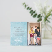 Blue Snowflake Swirls Holiday Foto Briefkaart (Staand voorkant)
