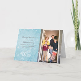 Blue Snowflake Swirls Holiday Fotokaart Feestdagen Kaart