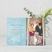 Blue Snowflake Swirls Holiday Photo Flat Kaart (Staand voorkant)
