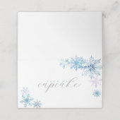 Blue Snowflake Tent Menu Card — Winter First Birth (Buitenkant ongevouwen)