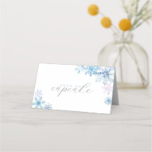 Blue Snowflake Tent Menu Card — Winter First Birth