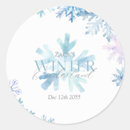 Blue Snowflake Thank You Round Stickers