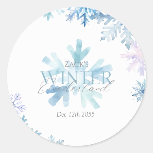 Blue Snowflake Thank You Round Stickers (Voorkant)