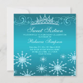 Blue Snowflake & Tiara Design Verjaardag Uitnodigi Kaart (Voorkant)