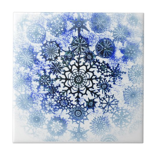 Blue Snowflake Tile Tegeltje (Voorkant)