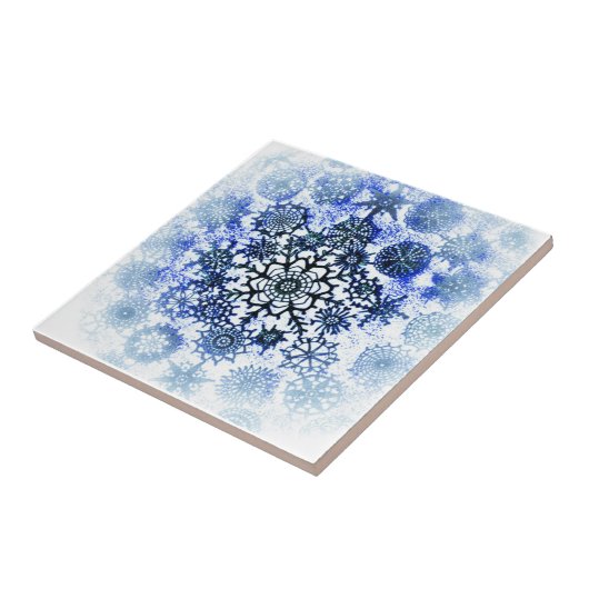 Blue Snowflake Tile Tegeltje (Zijkant)