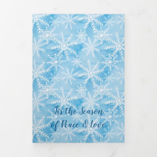 Blue Snowflake Two Photo Pas getrouwd Holiday Trif Drieluik Wenskaart (Cover)