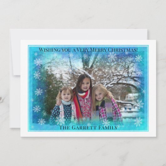 Blue Snowflake Voeg je eigen Afbeelding kerstmis t Feestdagenkaart (Voorkant)
