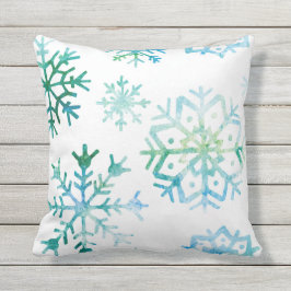 Blue Snowflake Waterverf Art Buitenkussen