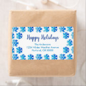 Blue Snowflake Waterverf Winterkunst Etiket (Insitu)
