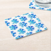 Blue Snowflake Waterverf Winterkunst Kartonnen Onderzetters (Schuin)
