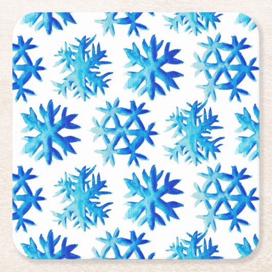 Blue Snowflake Waterverf Winterkunst Kartonnen Onderzetters (Voorkant)