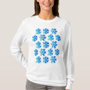 Blue Snowflake Waterverf Winterkunst T-shirt