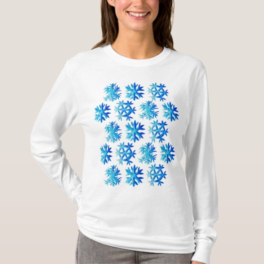 Blue Snowflake Waterverf Winterkunst T-shirt (Voorkant)