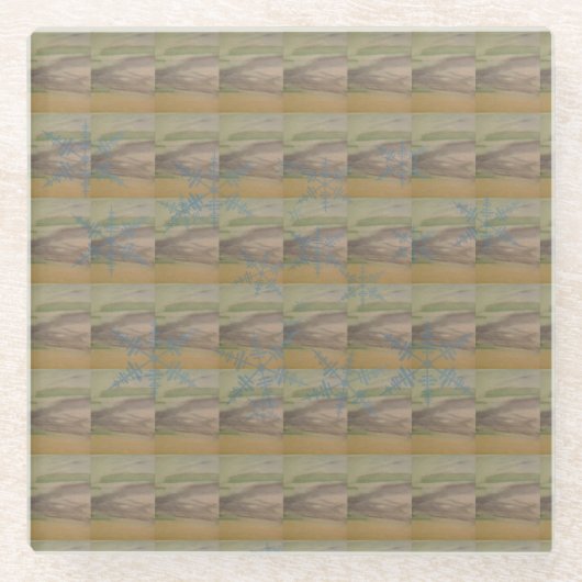 Blue snowflake waves on the Seashore Glazen Onderzetter (Voorkant)