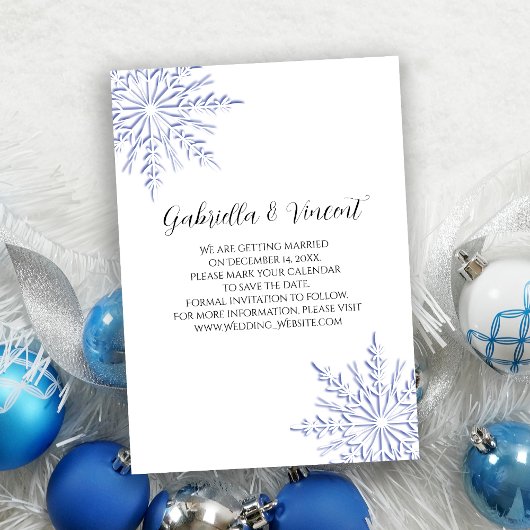 Blue Snowflake White Winter Wedding Save the Date Kaart