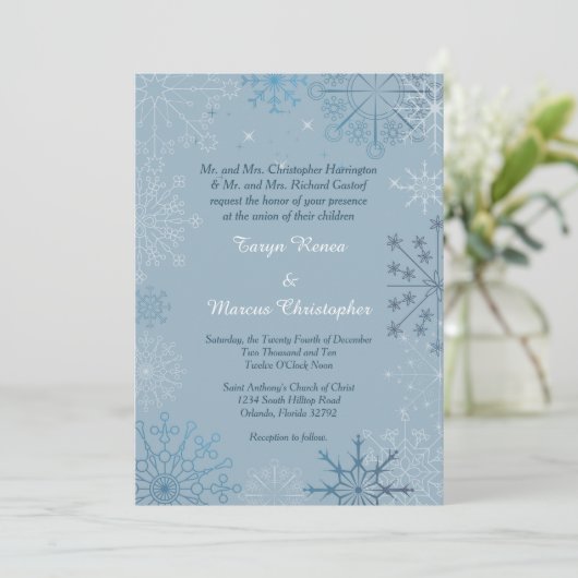 Blue Snowflake Winter 5x7 Weddenschap Kaart (Staand voorkant)