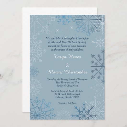 Blue Snowflake Winter 5x7 Weddenschap Kaart (Voorkant / Achterkant)