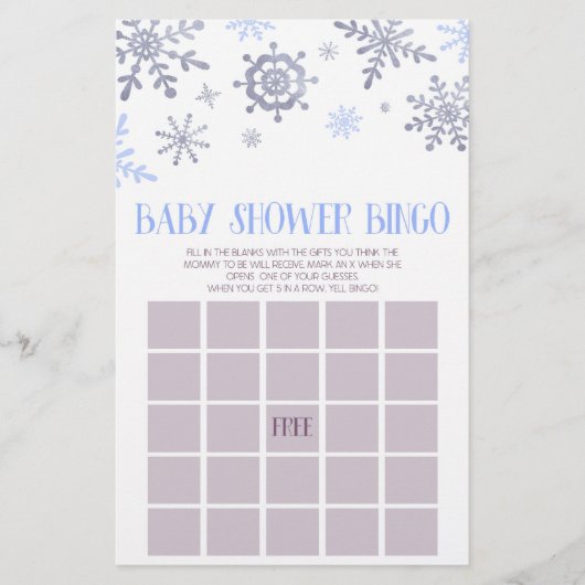 Blue Snowflake Winter Bingo Baby shower Briefpapier (Voorkant)