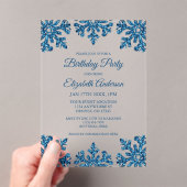 Blue Snowflake Winter Birthday Party Acryl Uitnodigingen (Insitu (Draagbaar))