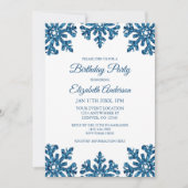 Blue Snowflake Winter Birthday Party Kaart (Voorkant)