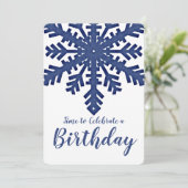 Blue Snowflake Winter Birthday Party Kaart (Staand voorkant)